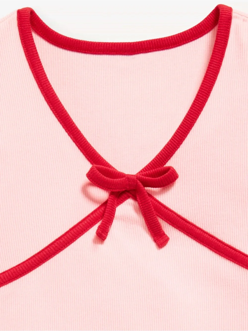 🆕 Old Navy Girl's Fitted Short-Sleeve Ribbed Bow Top Pink Red S 6-7